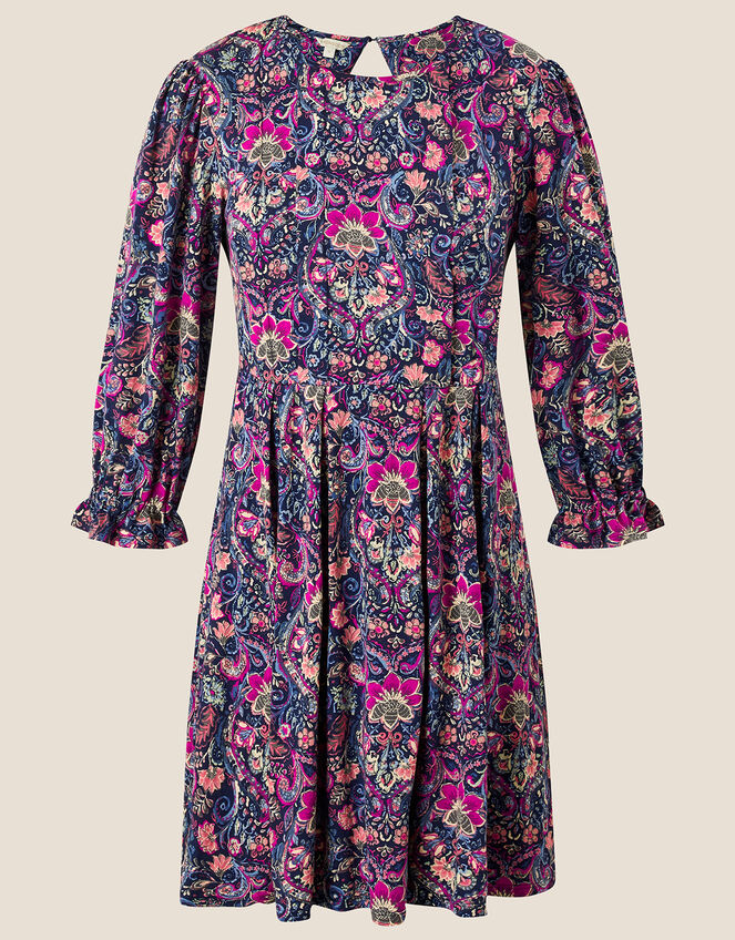 Pleated Print Jersey Dress Blue Dresses Monsoon UK.