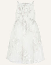 Embroidered Sequin Dress, Ivory (IVORY), large