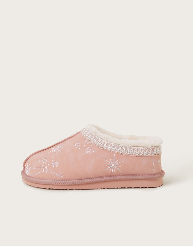 Ebony Embroidered Suedette Mule Slippers, Pink (PINK), large