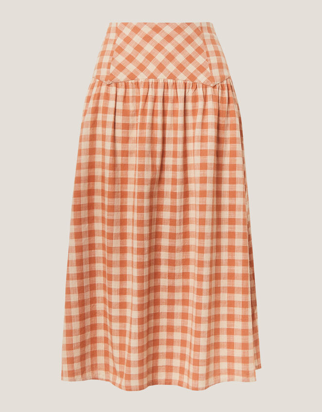Hattie Gingham Midi Skirt Orange