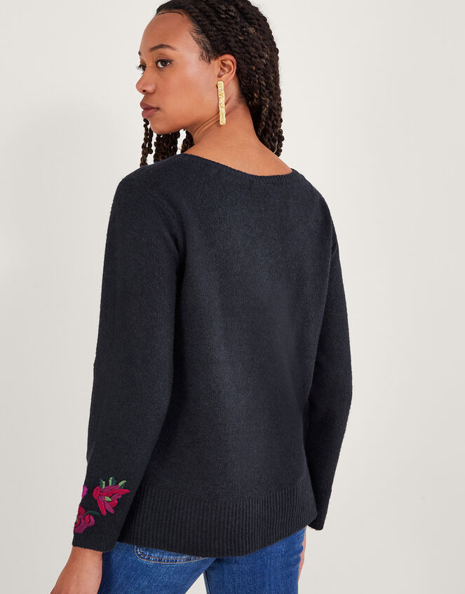 Floral Embroidered Jumper, Blue (NAVY), large