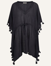 Plain Tassel Kaftan in Pure Cotton, Blue (NAVY), large