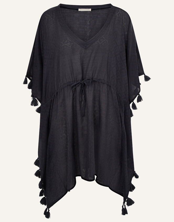 Plain Tassel Kaftan in Pure Cotton, Blue (NAVY), large
