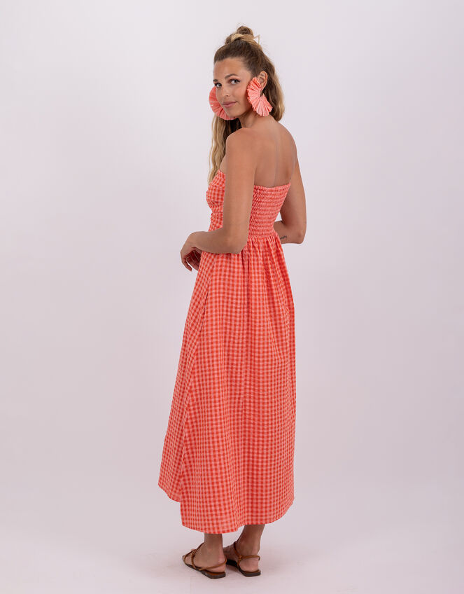 Sundress Amelie Gingham Midi Dress, Orange (CORAL), large