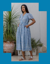 Dilli Grey Fifi Floral Print Shimmer Midi Dress, Blue (BLUE), large