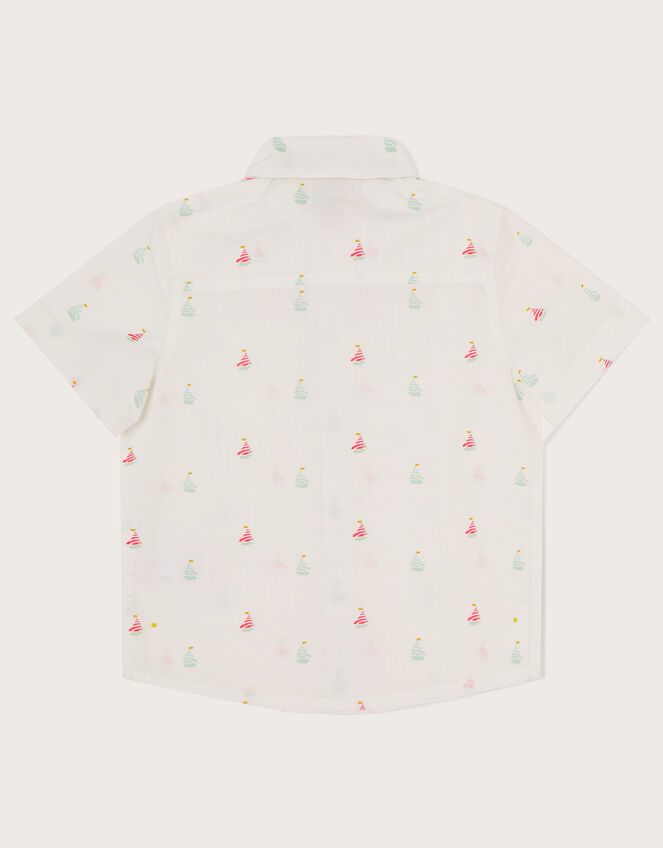 Boat Print Shirt with Bow Tie, Ivory (IVORY), large
