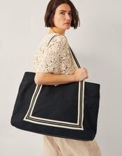 Nia Stripe Strap Tote Bag, Black (BLACK), large