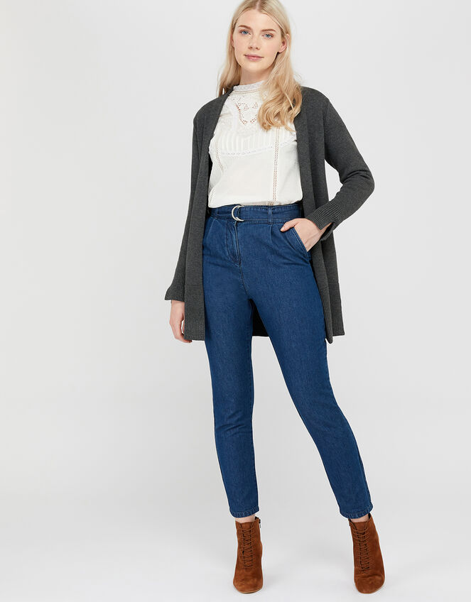 Leela Longline Cardigan, Grey (CHARCOAL), large