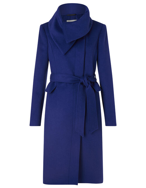Keryn Wrap Collar Belted Coat, Blue (COBALT), large