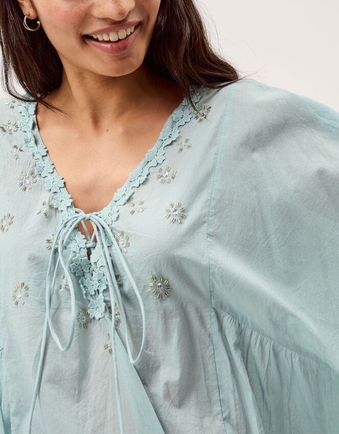 Astrid Tassel Embellished Mini Kaftan, Blue (AQUA), large