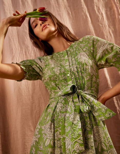 ARTISAN STUDIO Floral Belted Dress Green, Green (GREEN), large