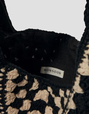 Mae Crochet Shopper Bag, Black (BLACK), large