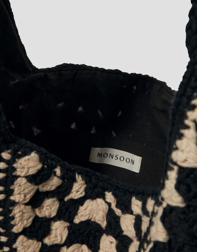 Mae Crochet Shopper Bag, Black (BLACK), large