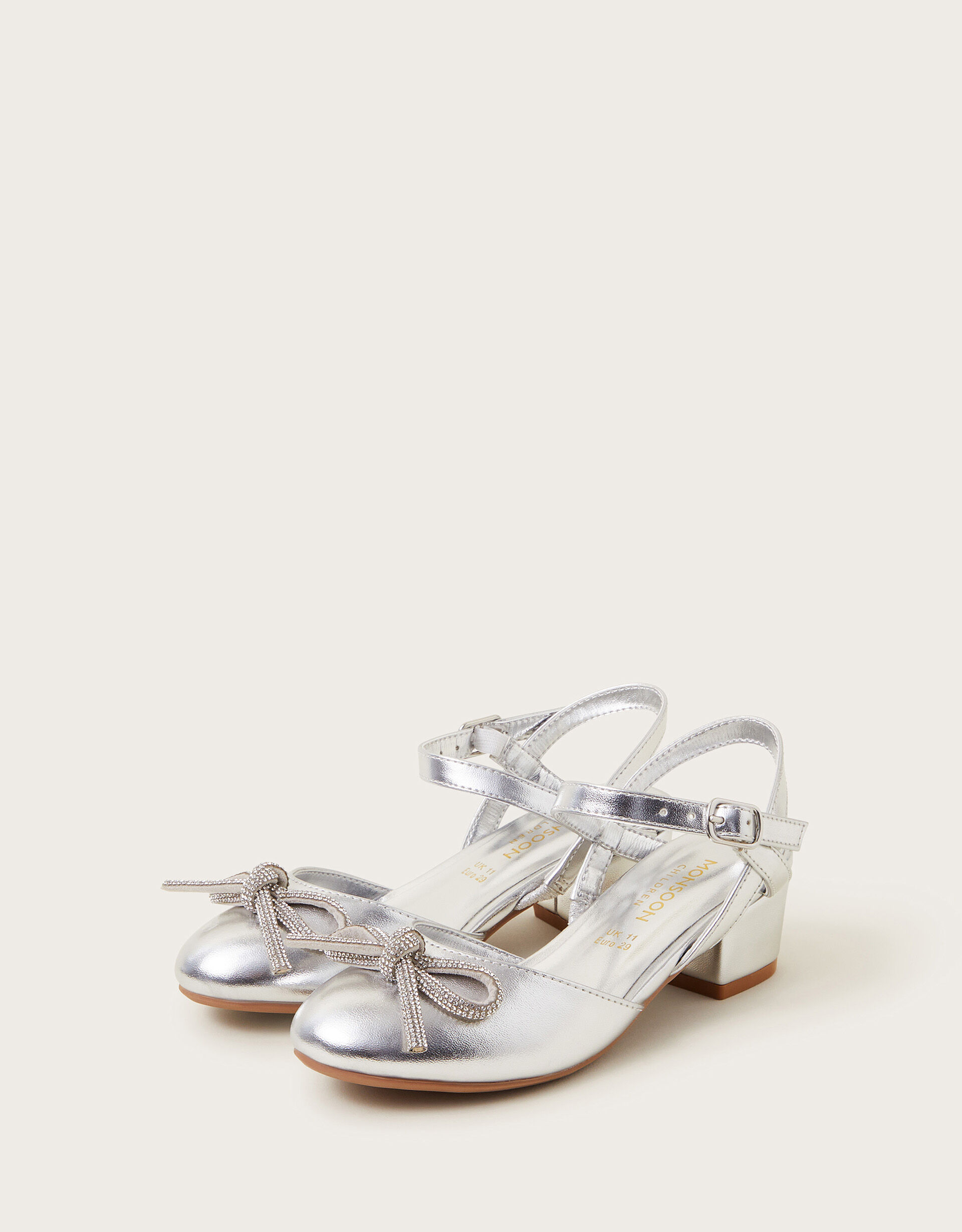 Metallic Dazzle Bow Heel Sandals Silver