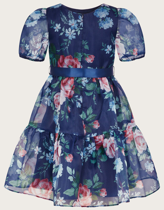 Floral Organza Puff Sleeve Dress Blue