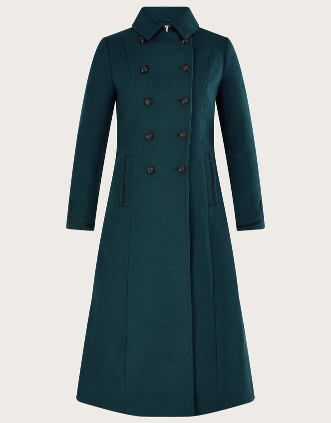 Minnie Military Long Coat in Wool Blend Teal