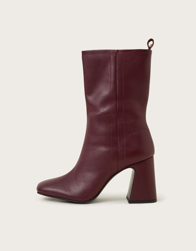 Orla Leather Heeled Boots, Red (BURGUNDY), large
