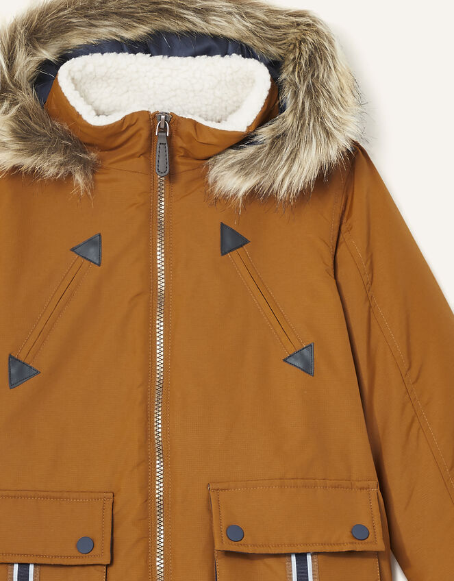 Parka Reflective Tape Coat, Brown (BROWN), large