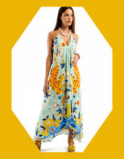 Wild Voila Tiger Print Backless Midi Dress , Blue (BLUE), large