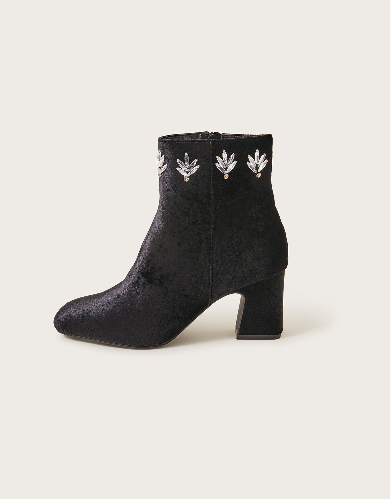 Embellished Velvet Ankle Boots Black
