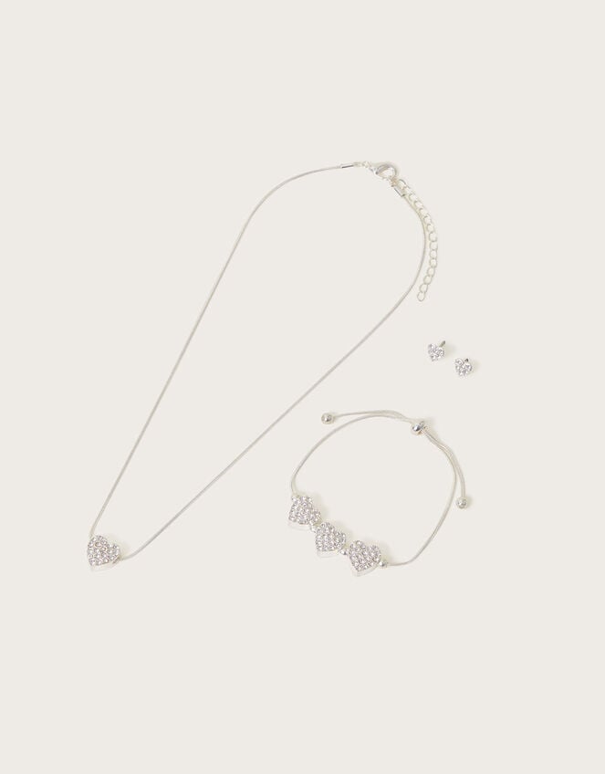 Dainty Diamante Heart Jewellery Set, , large