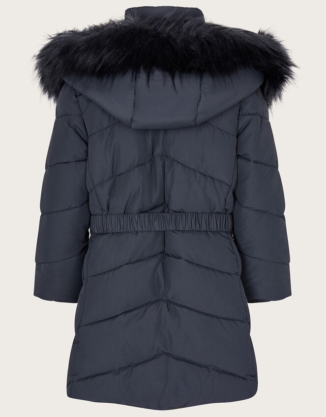 Navy Blue Baby Knit Coat With Faux Fur Hood main image 0