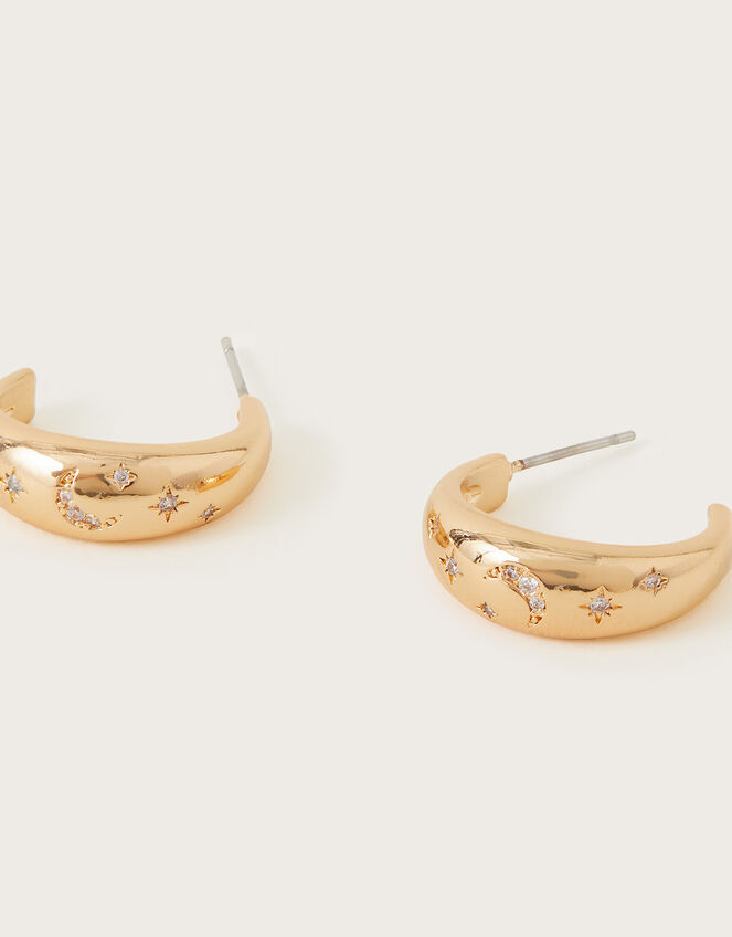 Chunky Moon and Star Hoop Earrings, , large
