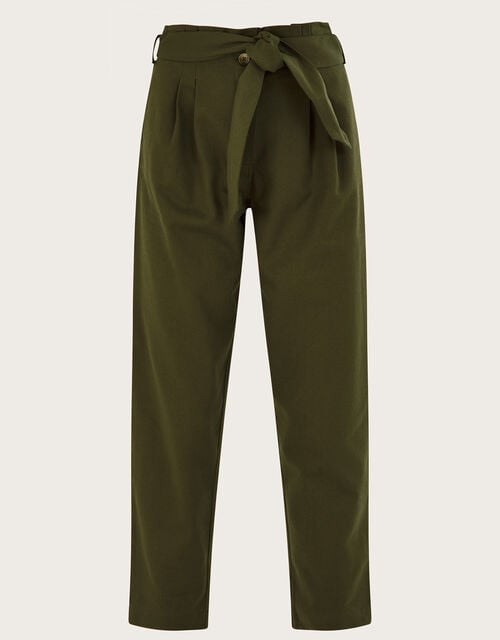 Paper Bag Belted Cargo Trousers in Sustainable Cotton, Green (KHAKI), large