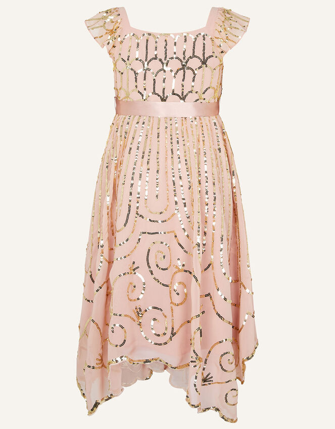 Samara Sequin Scallop Flutter Sleeve Dress, Pink (DUSKY PINK), large