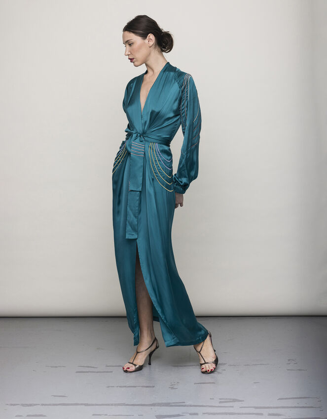 Tallulah and Hope Long Length Satin Maxi Dress, Green (GREEN), large
