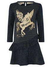 Be Magical Unicorn Sweat Dress, Blue (NAVY), large