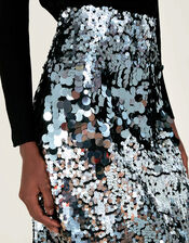 Sia Sequin Midi Skirt, Silver (SILVER), large