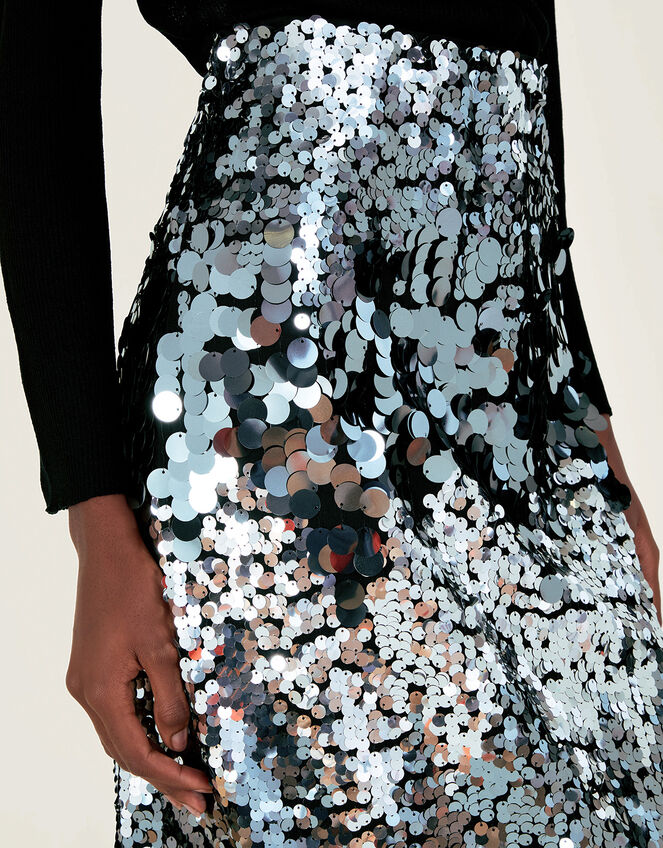 Sia Sequin Midi Skirt, Silver (SILVER), large