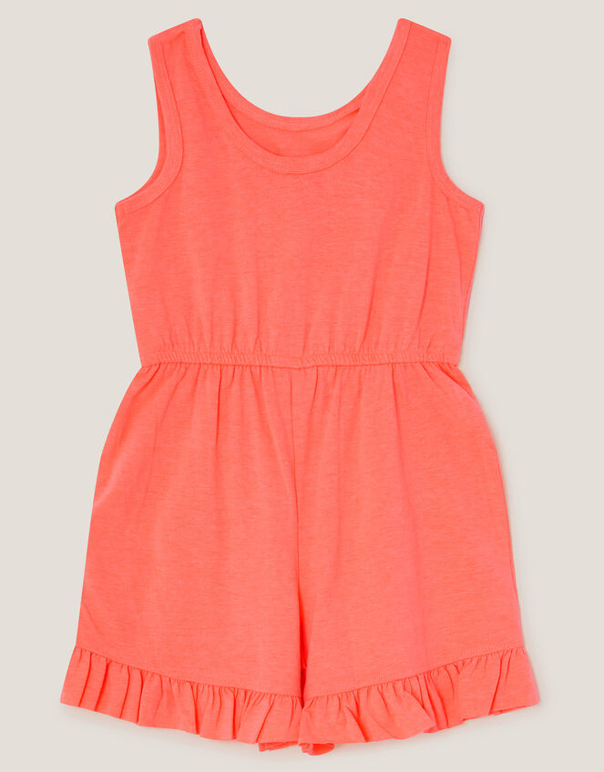 Sea Life Embroidered Jersey Playsuit, Orange (ORANGE), large