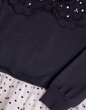 Embellished Organza Collar Dress, Black (BLACK), large