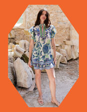 Piti Cuiti Pineapple Print Top & Mini Skirt Set, Blue (BLUE), large