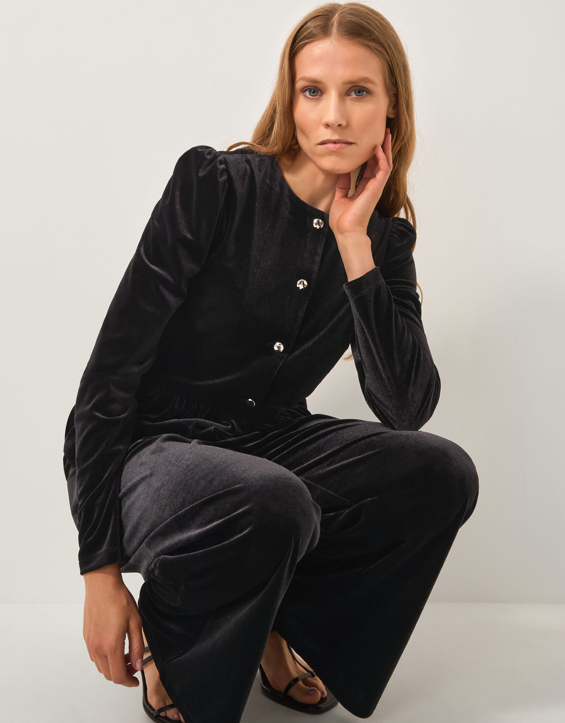 Vayle Stretch Velvet Peplum Jacket Black | Jackets | Monsoon UK.