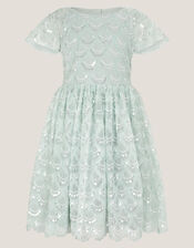 Carly Sparkle Scallop Ruffle Party Dress, Teal (TEAL), large