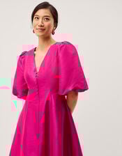 Beatrice Puff Sleeve A-Line Midi Dress, Pink (PINK), large