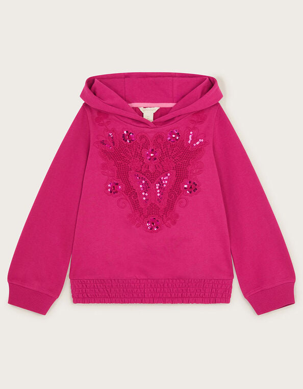 Crochet Cut Out Hoodie, Pink (MAGENTA), large