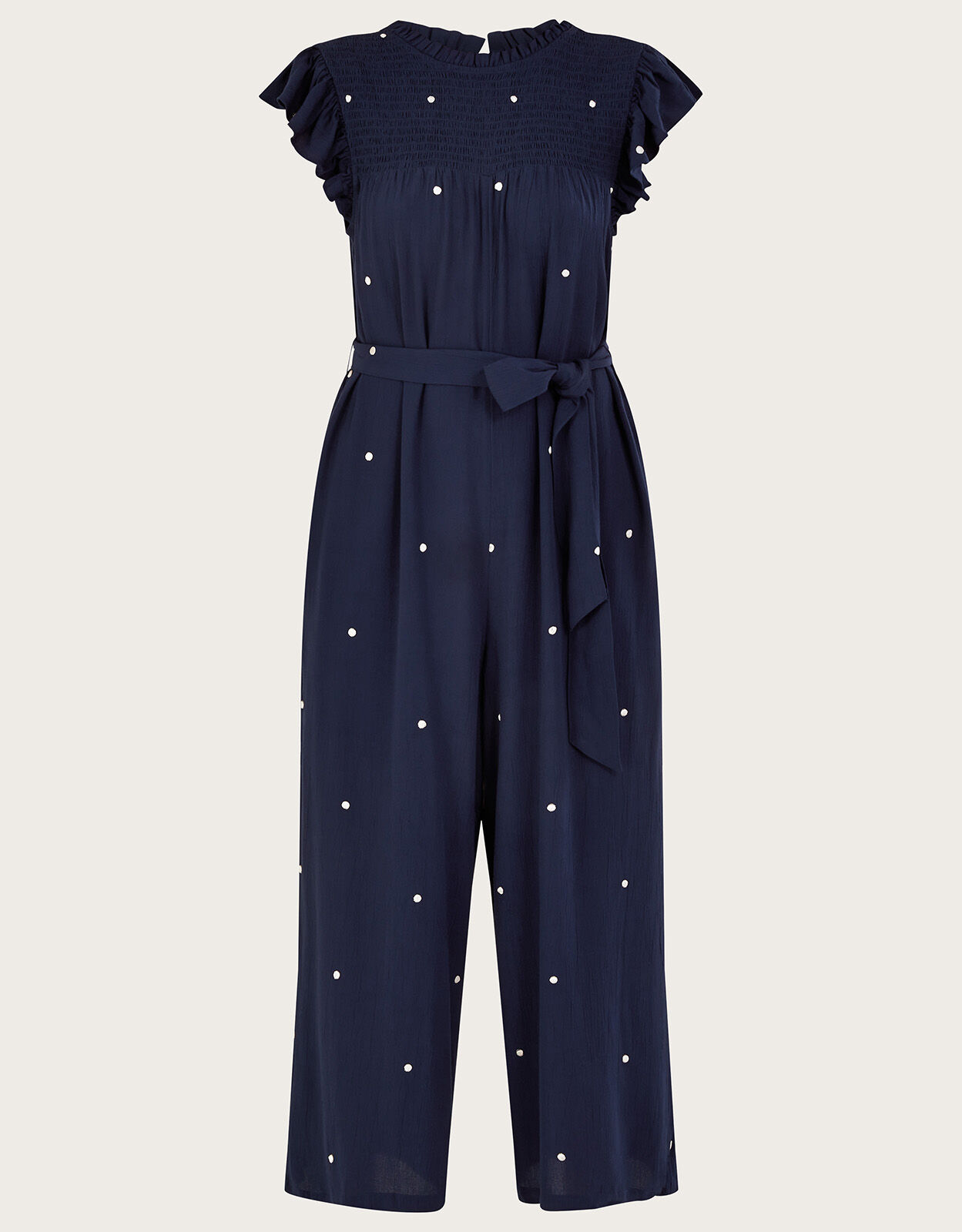 Navy spot jumpsuit outlet