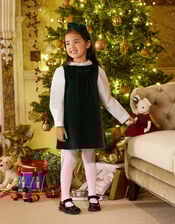 Trotters Emerald Velvet Pinafore Dress, Green (GREEN), large