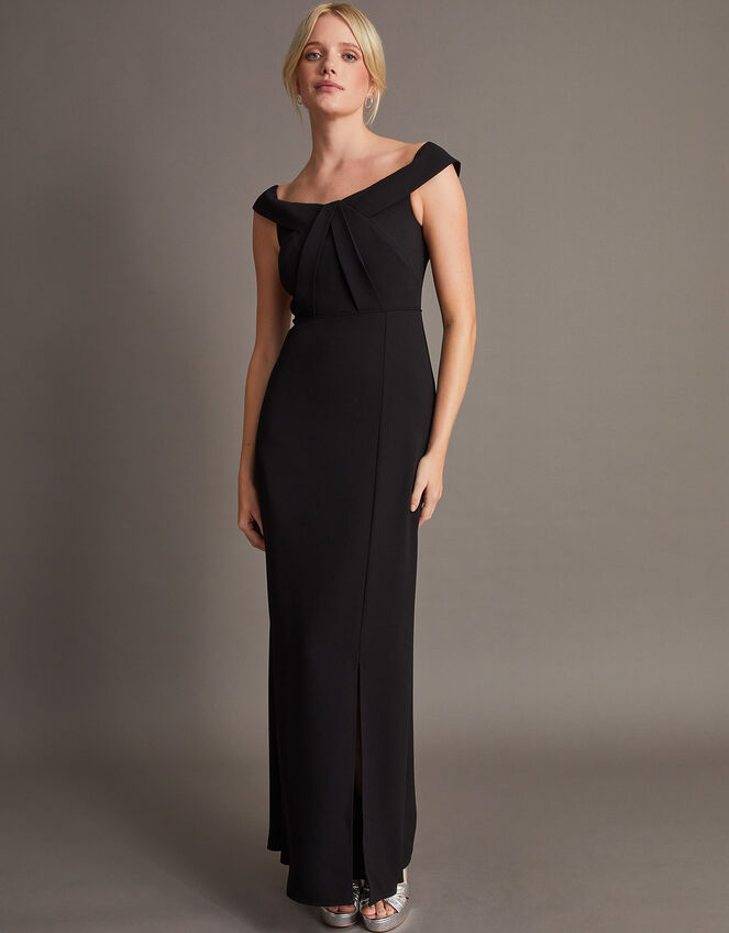 Beatrice Crepe Bardot Maxi Dress, Black (BLACK), large