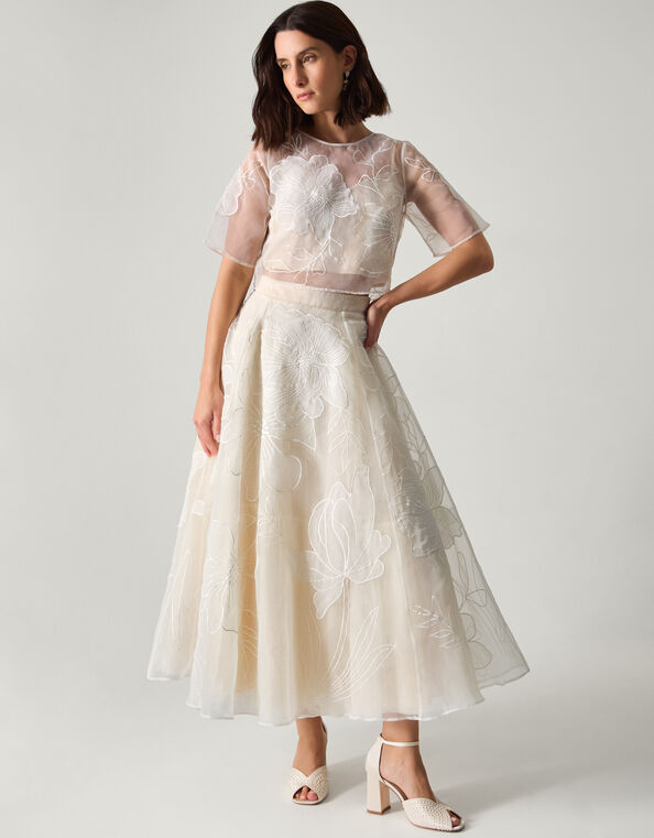 Rosie Embroidered Floral Wedding Skirt, Ivory (IVORY), large
