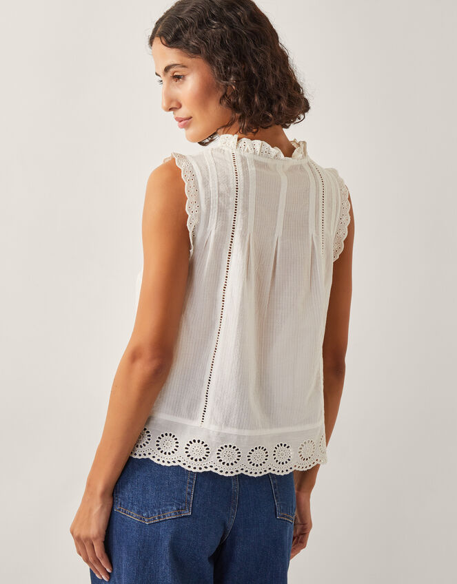 Trish Sleeveless Ruffle Shirt, Ivory (IVORY), large