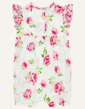 Newborn Floral Print Romper, White (WHITE), large