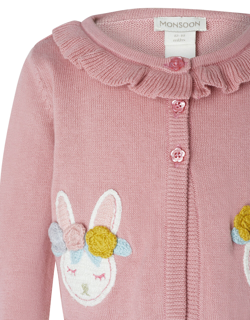 Baby Crochet Bunny Cardigan in Organic Cotton Pink Baby Girl