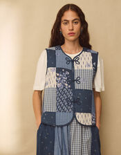 East Milly Quilted Floral Patchwork Waistcoat, Blue (BLUE), large