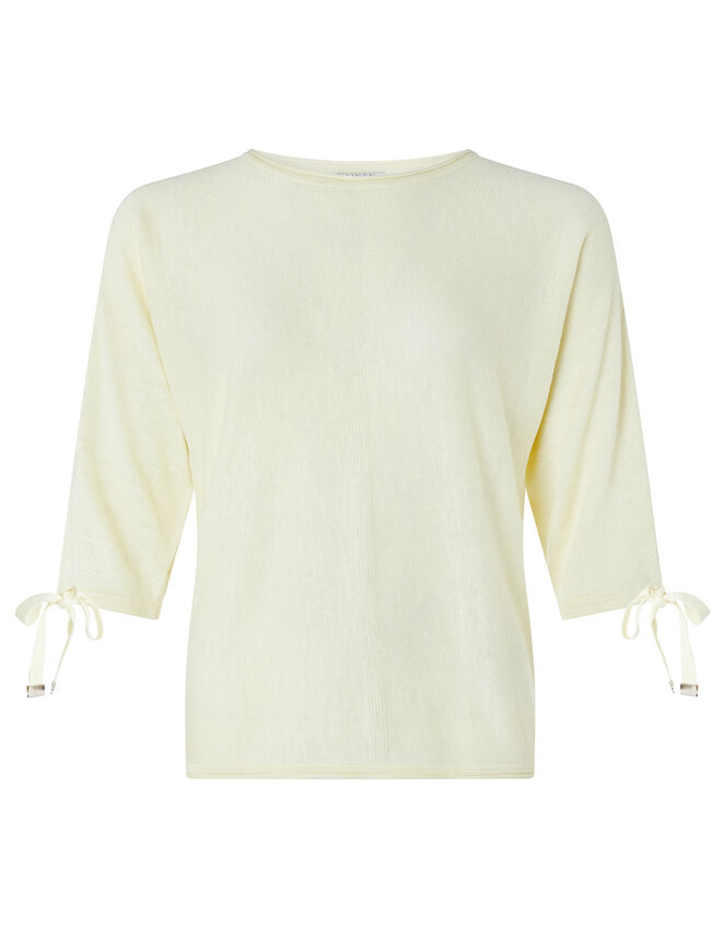 Tie Sleeve Knit Jumper in Linen Blend, Yellow (YELLOW), large