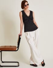 Carly Satin Lace Cami Top, Black (BLACK), large